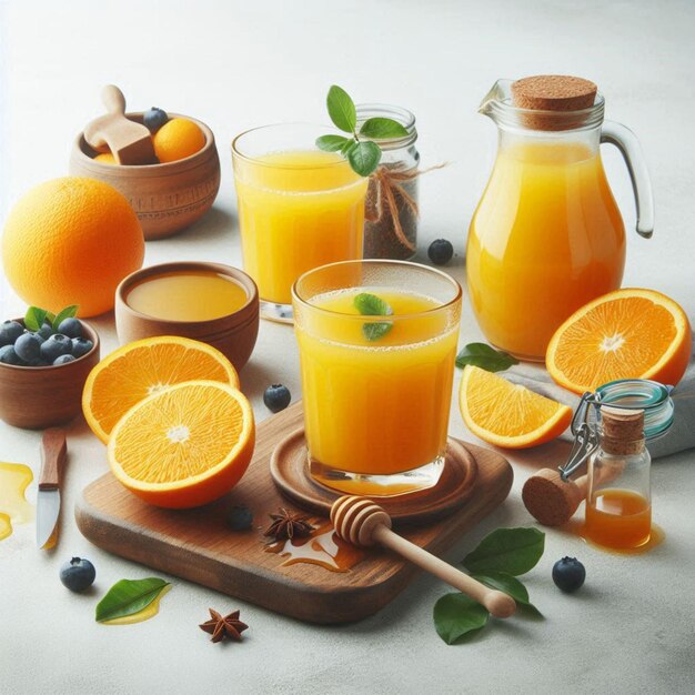 orange juice on a white background