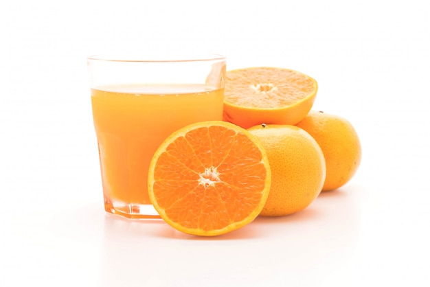 orange juice with orange on white background