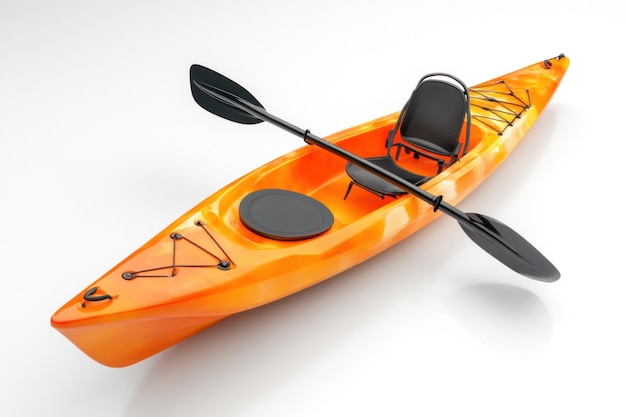 Photo orange kayak with paddle and seat