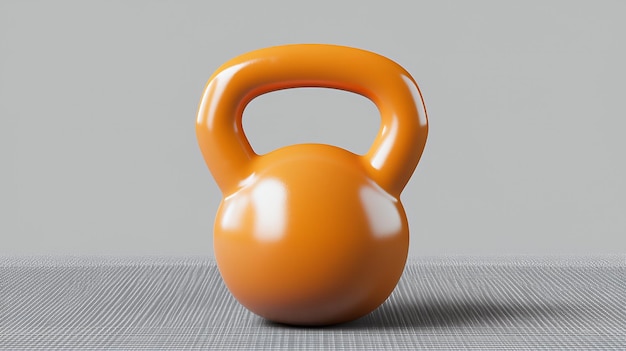 Photo orange kettlebell on a grey textured surface