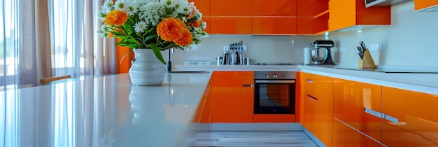 Orange Kitchen Countertop with Flower Arrangement Photo