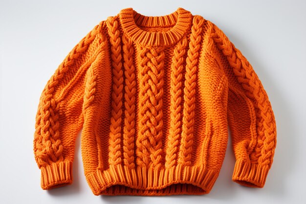 Orange Knitted Sweater Isolated on White Background Generative Ai