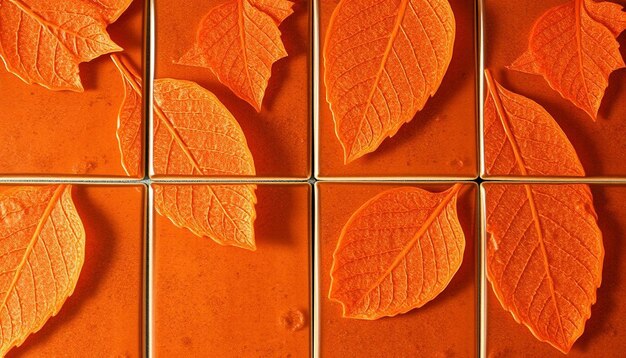 orange leaves with orange peels in a glass case