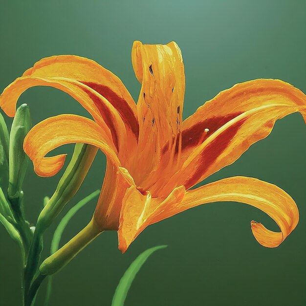 orange lily flower on green background