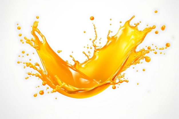 Orange liquid splash on transparent background for juice