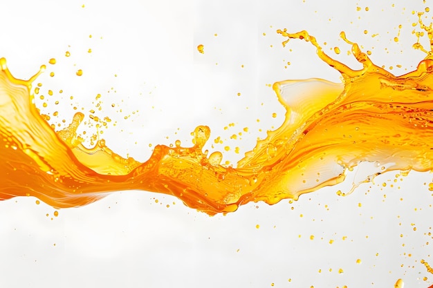 Photo orange liquid with orange and yellow ink on a white background