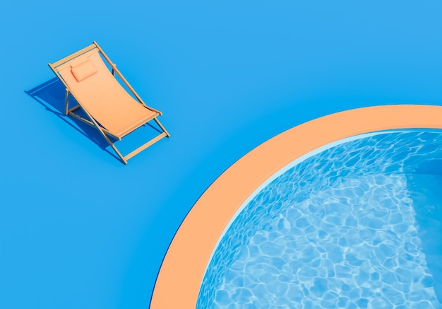 Orange Lounge Chair Next to a Circular Pool on a Blue Background