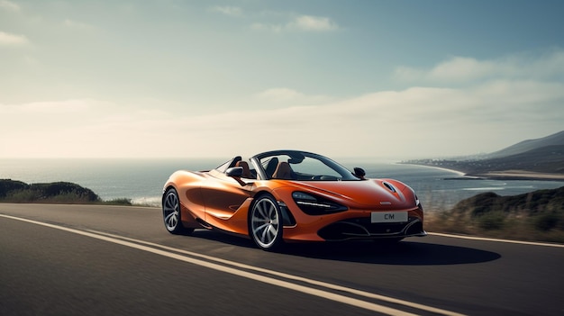 An orange mclaren 720s sports car on a road.