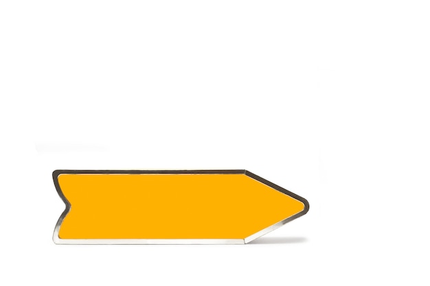 Orange metal direction arrow on a white background with copy space