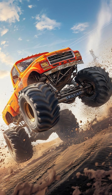 Orange Monster Truck with Massive Wheels