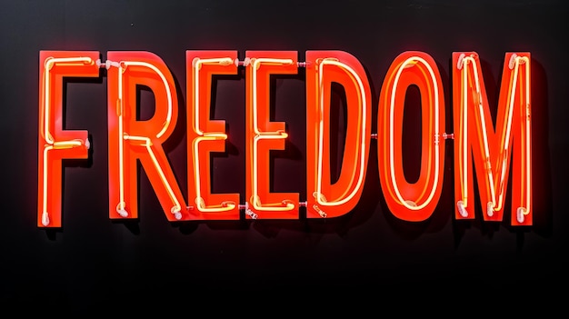 Orange Neon FREEDOM Sign on Black Wall