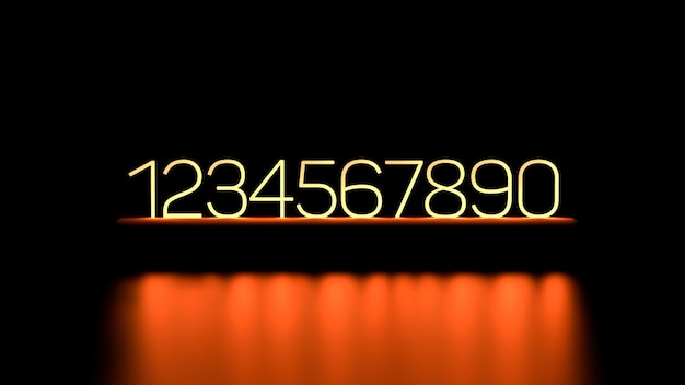 Orange neon numbers Set of numbers with neon illumination 3D render