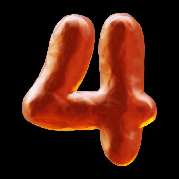 Orange number 4 design in 3d rendering for math and education concept