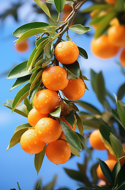 Orange orchard fruit on a branch