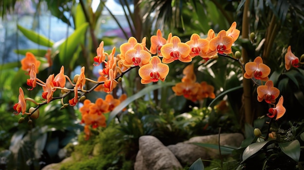 Orange orchid flower in tropical garden Nature background with orchids generative AI