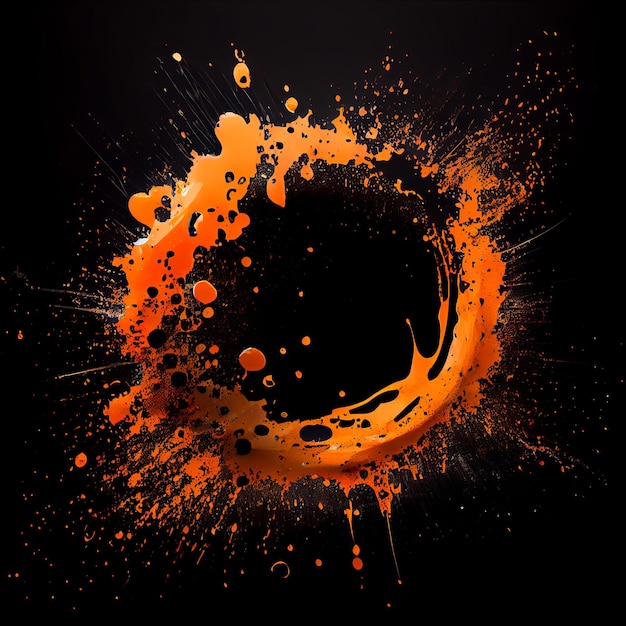 Orange paint circle splash isolated on black background orange color acrylic blots abstract splashes