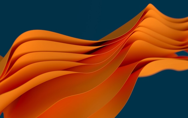 Orange paper or cotton fabric 3d rendering background with waves and curves Dynamic wallpaper