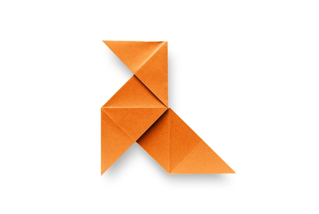 Orange paper hen origami isolated on a white background