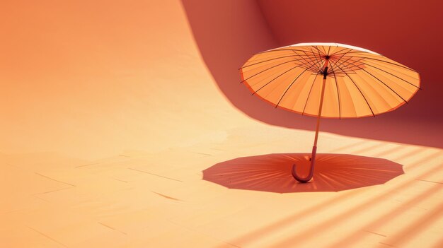 Photo an orange parasol casting a shadow against a monochromatic orange background creating a tranquil and warm ambiance