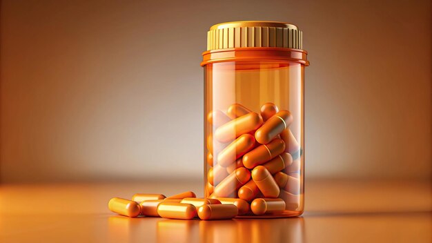 Photo orange pill bottle with pills spilling out of it