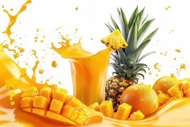 Orange pineapple mango fruit juices liquid 3D splash mix