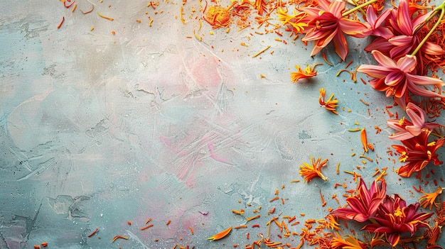 Orange and Pink Flower Petals on a Grey Background