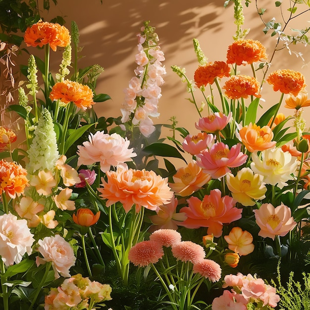 Orange and pink flowers in a garden