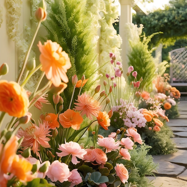 Orange and pink flowers in a garden