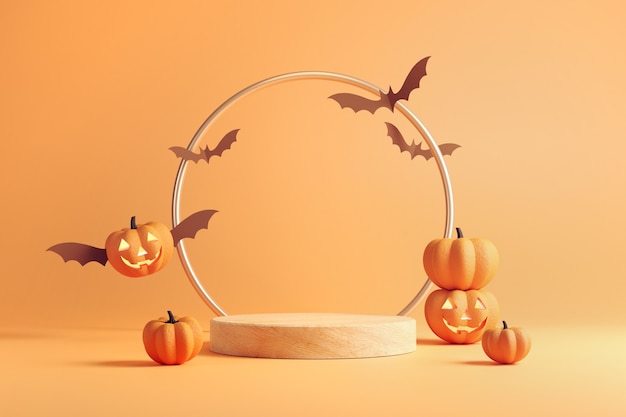 Orange podium background for product Halloween.