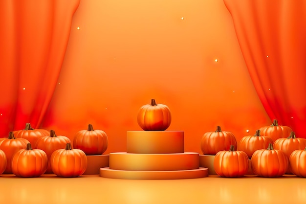 Orange Podium display with pumpkin Cosmetic beauty product promotion Generative AI