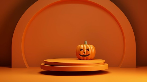 Orange podium for Halloween sale promotion or product Halloween minimal scene 3D podium platform