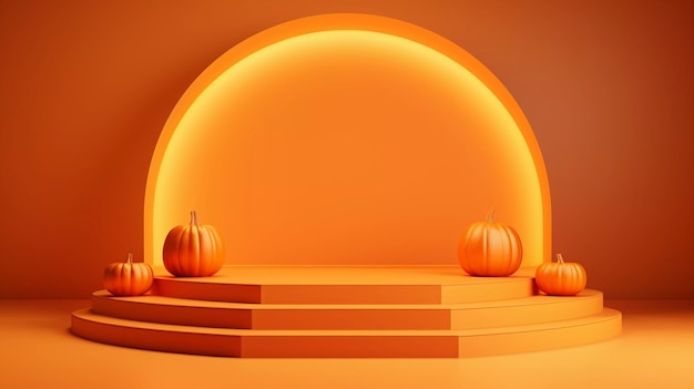 Orange podium for Halloween sale promotion or product Halloween minimal scene 3D podium platform