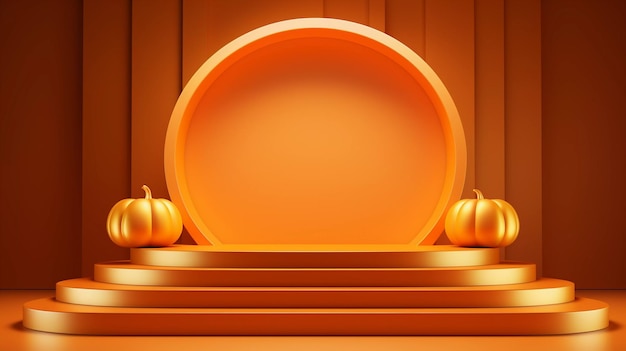 Orange podium for Halloween sale promotion or product Halloween minimal scene 3D podium platform