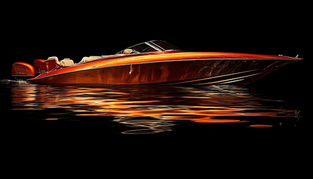 Photo orange powerboat gliding on water at night