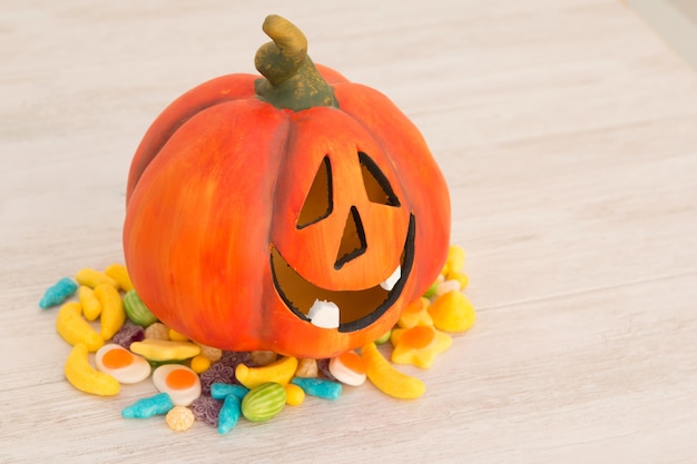 Orange pumpkin halloween and baubles. 