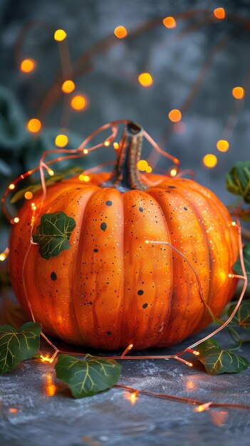 Orange Pumpkin Surrounded by Green Leaves