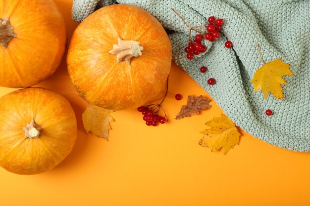 Photo orange pumpkins closeup thanksgiving background autumn background