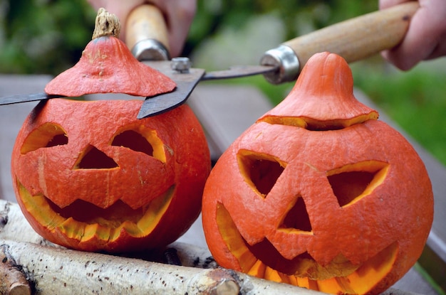 orange pumpkins light jack for halloween holiday decoration close up