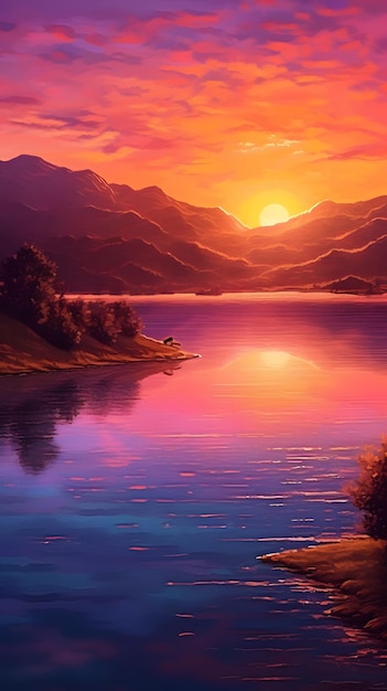 orange and purple hues of the sky reflected in the water