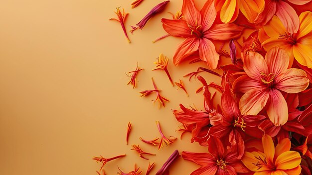 Orange and Red Flowers on a Peach Background