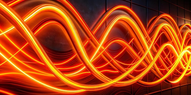 Photo orange and red neon lights glowing in the dark with straight and curved lines energy and heat