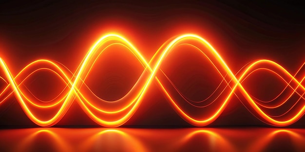 Photo orange and red neon lights glowing in the dark with straight and curved lines energy and heat