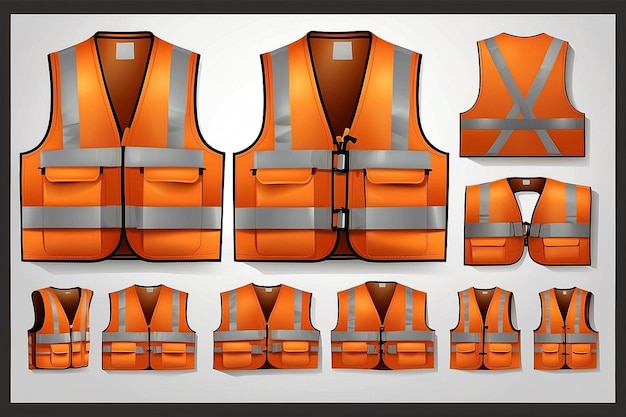 Photo orange reflective safety vest for people isolated vector front and back for promotion