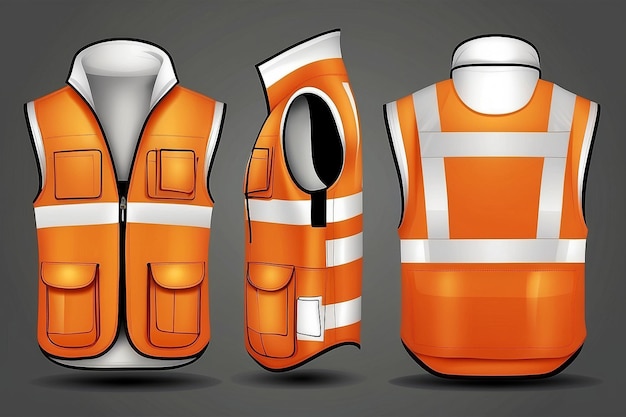 Photo orange reflective safety vest for people isolated vector front and back for promotion