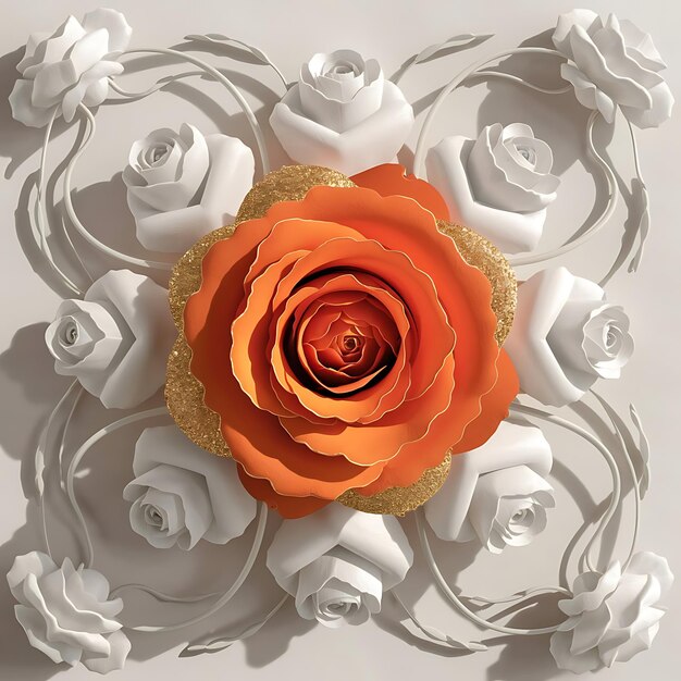 Orange roses top and white background decoration top view