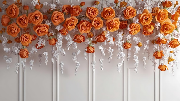 Orange roses top and white background decoration top view