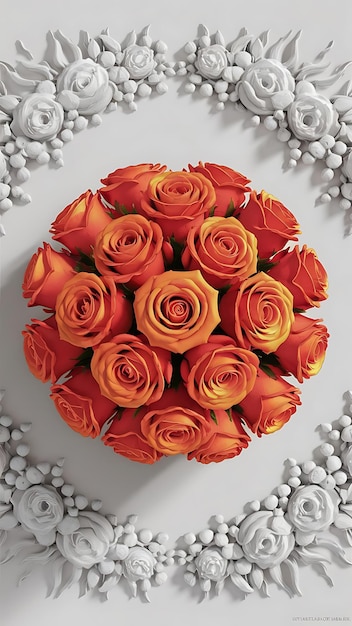 Orange roses top and white background decoration top view