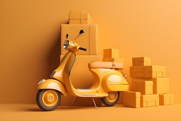 Orange scooter with boxes on the top and the word delivery on the front