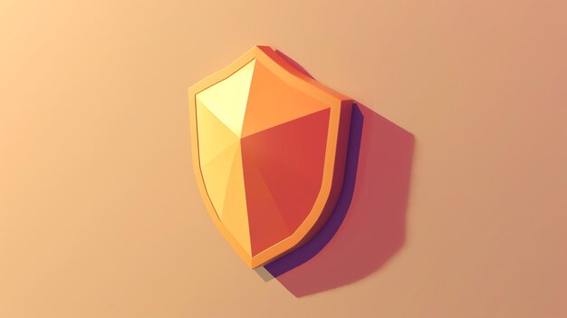 Orange shield icon with shadow on a pastel background