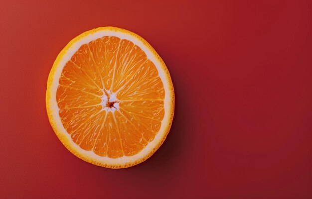 Photo orange slice on red background